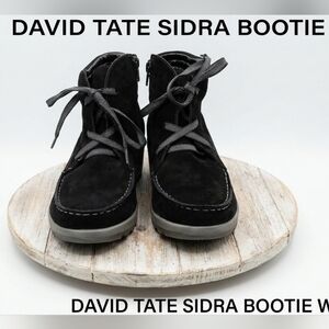 David Tate Black Suede Lace-Up Ankle Booties with Side Zip